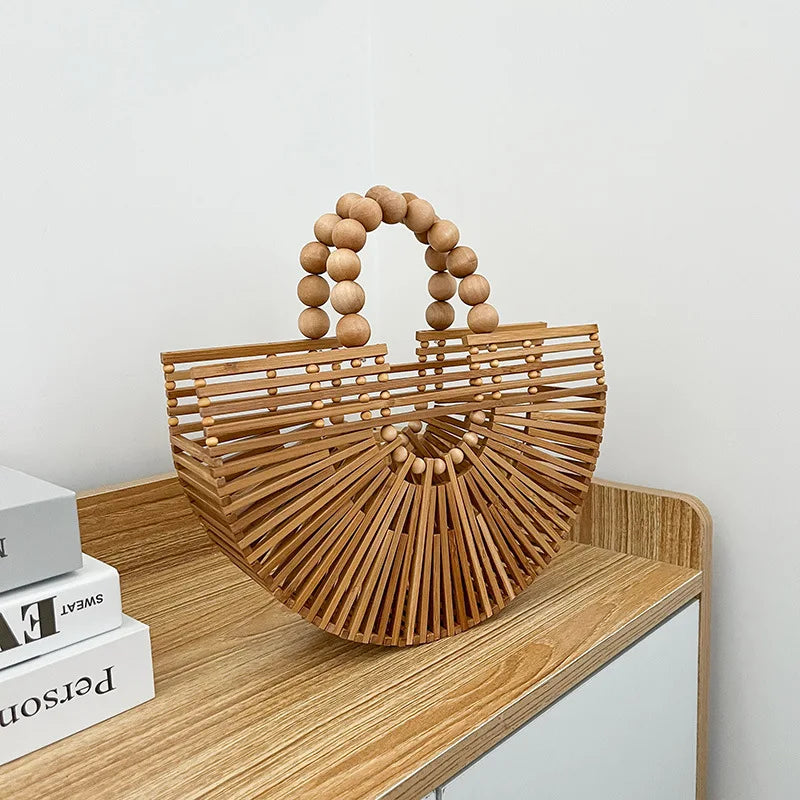 Handmade Bamboo Half-Moon Crossbody Bag